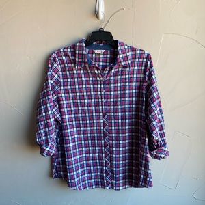ALLISON DALEY Plaid Shirt with 3/4 Sleeves 3 Button Down 2 slits on Hem SZ 22W